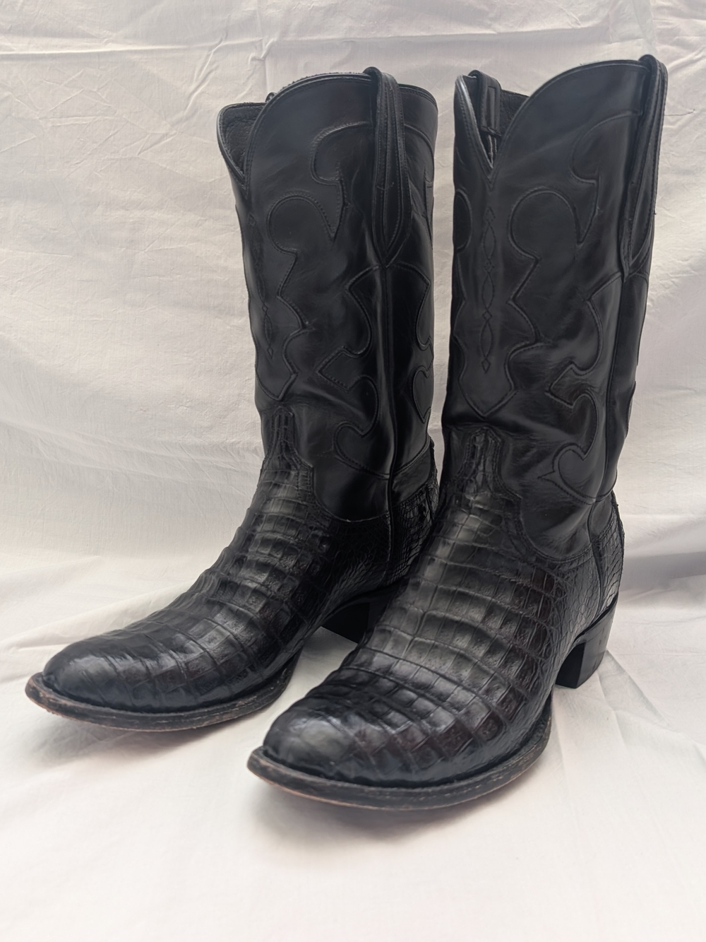 Lucchese Black Crocodile-Textured Leather Western Boots